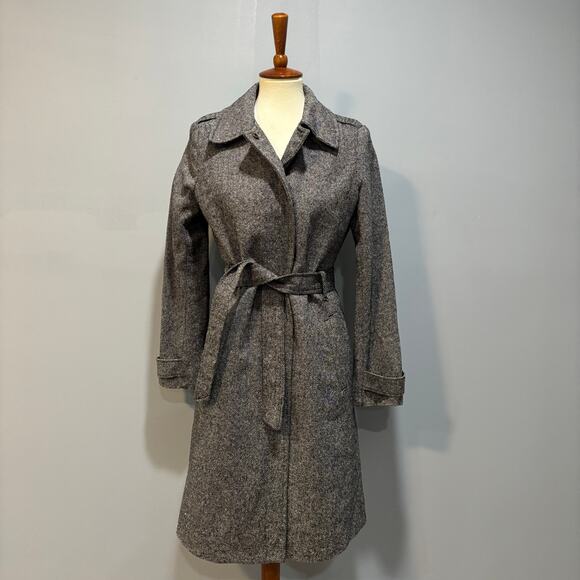 Vintage Y2K Old Navy gray tweed snap-front coat with a belt, size Medium - Picture 1 of 7